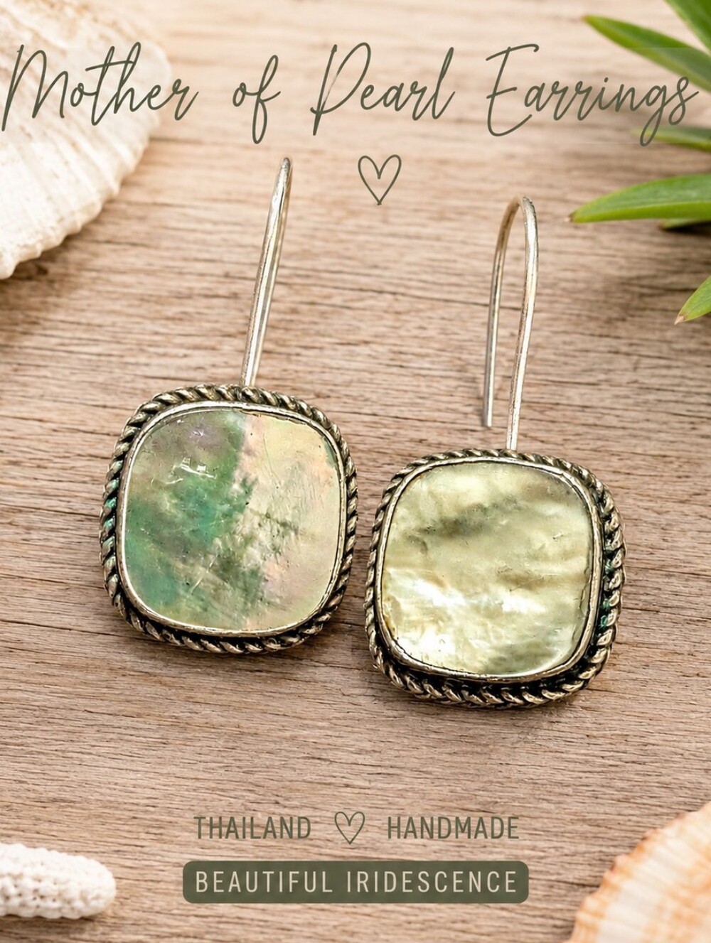 VINTAGE Mother of Pearl Dangle Earrings - Iridescent Shell - Picture 5 of 11